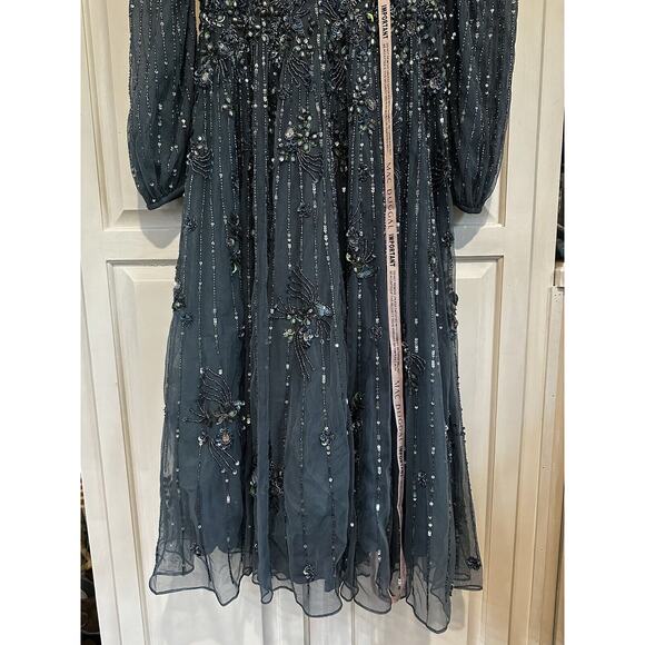 NWT Mac Duggal High Neck Size 6 Floral Embellished Puff Long Sleeve Midi Dress - Picture 8 of 16